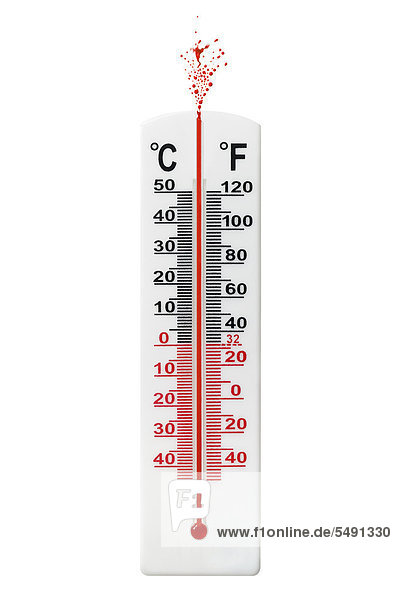 Thermometer mit explodierendem Quecksilber oben  hohe Temperatur