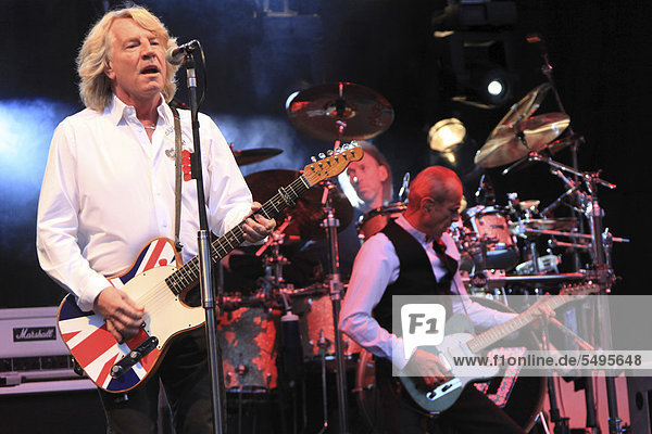 Rick Parfitt  on the left  and Francis Rossi performing with their band Status Quo  Freilichtbuehne Junge Garde outdoor stage  Dresden  Saxony  Germany  Europe