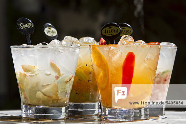 Variety of caipirinhas at the Veloso bar  Sao Paulo  Brazil  South America