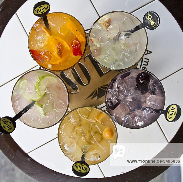 Variety of caipirinhas at the Veloso bar  Sao Paulo  Brazil  South America