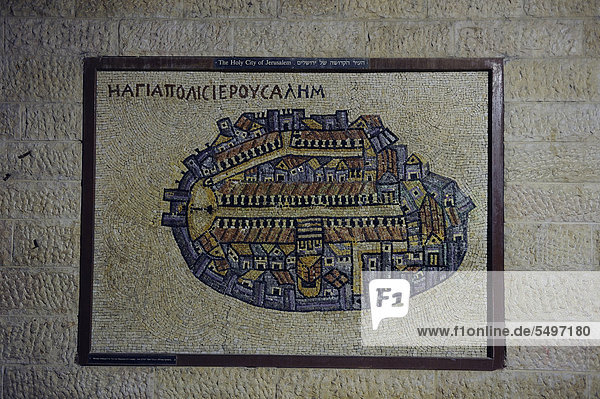 Oldest depiction of Jerusalem on the mosaic map of Madaba  Jewish Quarter  Old City  Jerusalem  Israel  Middle East