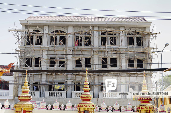 Vientiane Hauptstadt bauen Gebäude Fernverkehrsstraße Gerüst Bambus Vietnam Asien Hilfe Laos