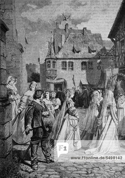 Prozession am Fridolinstag  dem 6. März 1446  Holzstich  ca. 1880