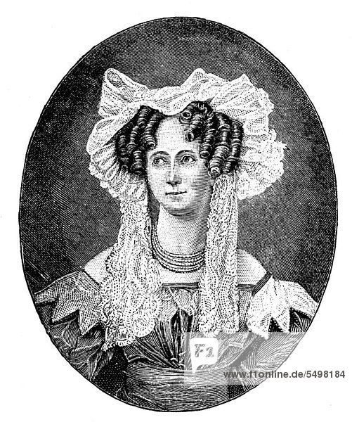 Luise Wilhelmine von Bismarck  Luise Wilhelmine  nÈe Mencken  1790 - 1839  mother of Otto von Bismarck  wood engraving  1880