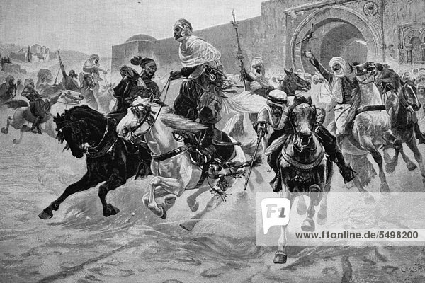 Fantasia  ein traditioneller Pferdesport im Maghreb  vor allem in Marokko  Holzstich  1880
