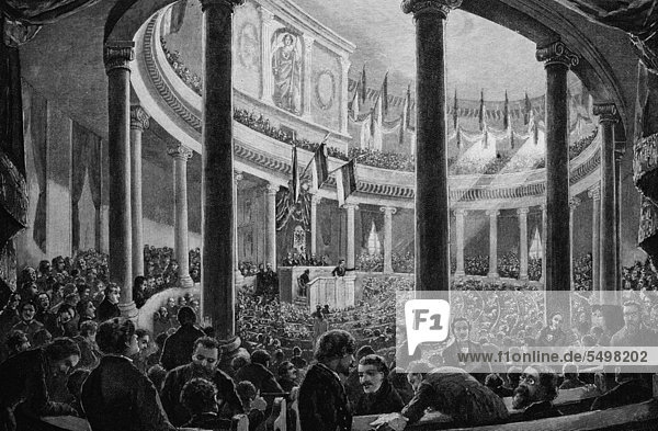 National assembly in the Paulskirche church in Frankfurt am Main  Germany  wood engraving  1880