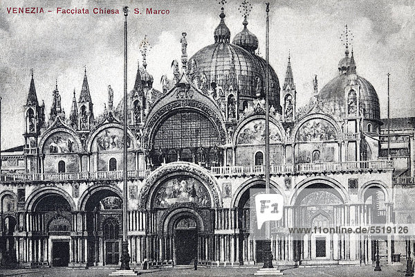 San Marco,  St Mark's Basilica,  Venice,  Italy,  around 1900,  historic postcard,  Italy,  Europe