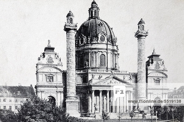 Karlskirche  St. Charles Church  in Vienna  Austria  around 1900  historic postcard