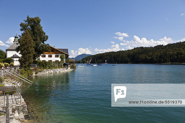 View of spa town of Walchensee on Walchensee Lake  district of Bad Toelz-Wolfratshausen  Upper Bavaria  Bavaria  Germany  Europe  PublicGround