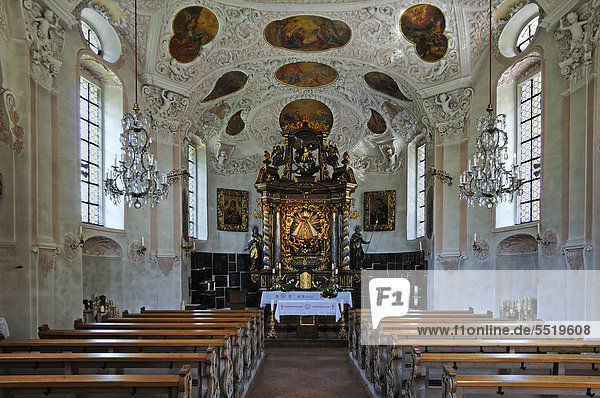 Innenraum der Wallfahrtskirche Maria Gern  1737 - 1739 vollendet  Maria Gern  Ortsteil von Berchtesgaden  Oberbayern  Bayern  Deutschland  Europa