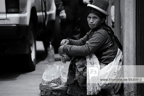 Indio woman  street vendor  La Paz  Bolivia  South America