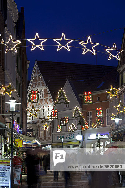 Festively decorated street with Christmas lights  Stade  Lower Saxony  Germany  Europe