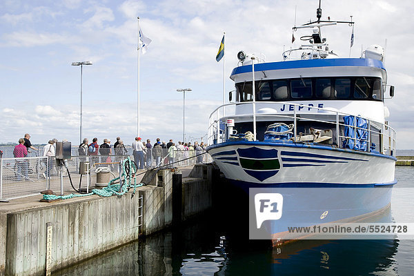 The ferry between  Copenhagen  Denmark  and island of Hven or Ven in Oresund  Sweden  Europe