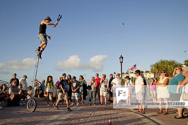 Street performers and spectators at Mallory Square in Key West  Florida Keys  Florida  USA