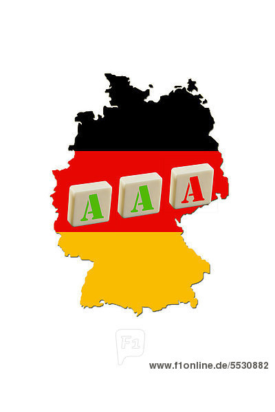Deutschlandkarte  drei A  ein rotes als Gefahr des Verlustes von Triple A  Symbolbild für die Bewertung der Ratingagenturen