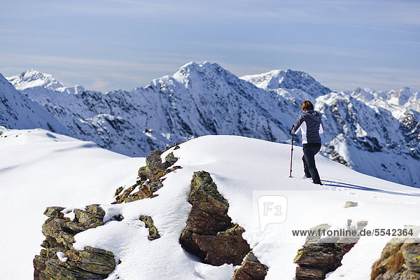 Hiker on Roethenspitz Mountain above the Penser Joch Pass  Sarntal Valley  Alto Adige  Italy  Europe