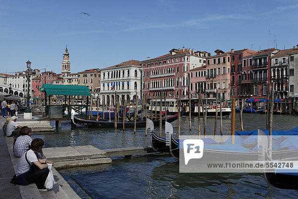 Canal or Canale Grande near Rialto bridge  Venice  UNESCO World Heritage Site  Venetia  Italy  Europe