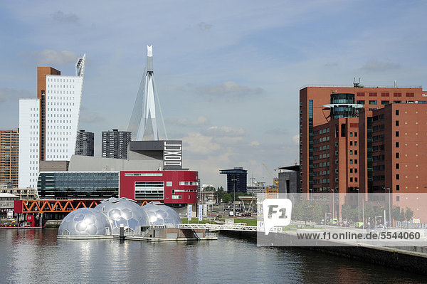 Moderne Architektur am Nieuwe Maas Fluss  Wilheminapier  Rijn Haven  Rhein Hafen  Kop van Zuid  Rotterdam  Holland  Nederland  Niederlande  Europa
