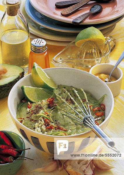 Spicy avocado and lime cream with garlic mayonnaise  Caribbean  recipe available for a fee