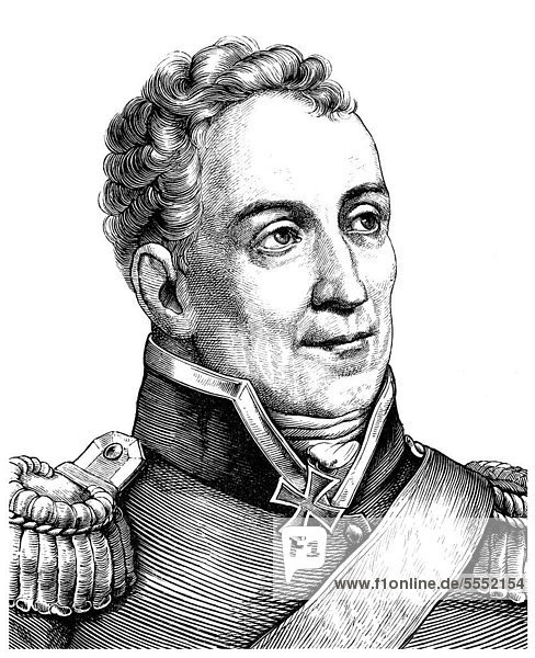 Historical drawing from the 19th century  portrait of Karl August Freiherr von Hardenberg  1750 - 1822  a Prussian statesman
