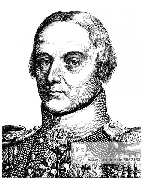Historical drawing from the 19th century  portrait of Friedrich Wilhelm Freiherr von Buelow  Count of Dennewitz  1755 - 1816  a Prussian general