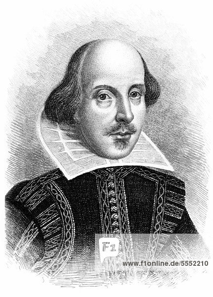 Historical engraving  portrait of William Shakespeare  1564 - 1616  an English playwright  poet and actor
