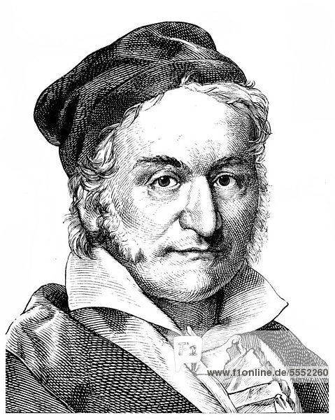 Historical drawing from the 19th Century  portrait of Johann Carl Friedrich Gauss  1777 - 1855  a German mathematician  astronomer and physicist