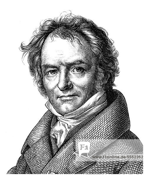 Historical drawing from the 19th Century  portrait of Carl Ritter  1779 - 1859  co-founder of scientific geography