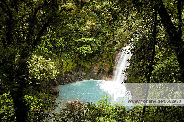 Wasserfall mit blauem Wasser des Rio Celeste im Nationalpark Volc·n Tenorio  Costa Rica  Mittelamerika