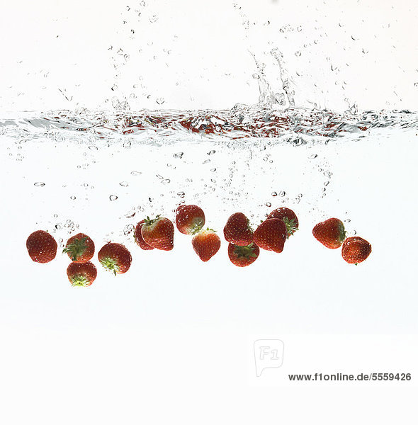 Erdbeeren spritzen im Wasser
