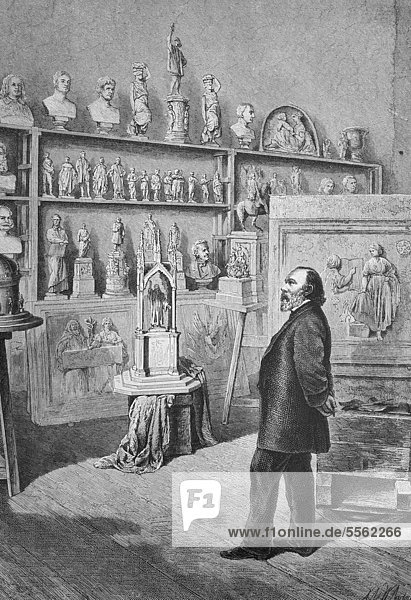 Johann Friedrich Drake  1805 - 1882  ein deutscher Bildhauer  historischer Holzstich  ca. 1880