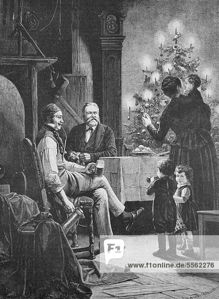 Fritz Reuter's Christmas  Christian Friedrich Ludwig Heinrich Reuter  1810-1874  one of the most important German poets and writers of the Low German language  historic wood engraving  ca. 1880