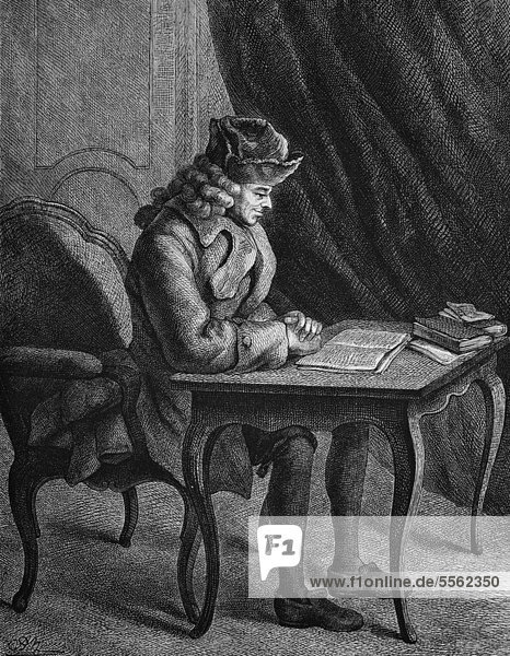 Voltaire, 1694 1778, eigentlich FranÁois Marie Arouet, Autor der