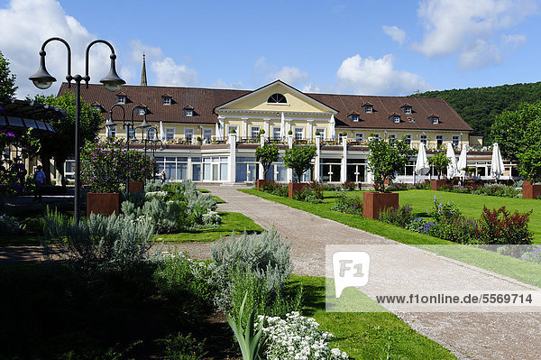 Spa garden  casino and spa house  Kurhaus  Bad Duerkheim  German Wine Route  Palatinate Forest  Rhineland-Palatinate  Germany  Europe