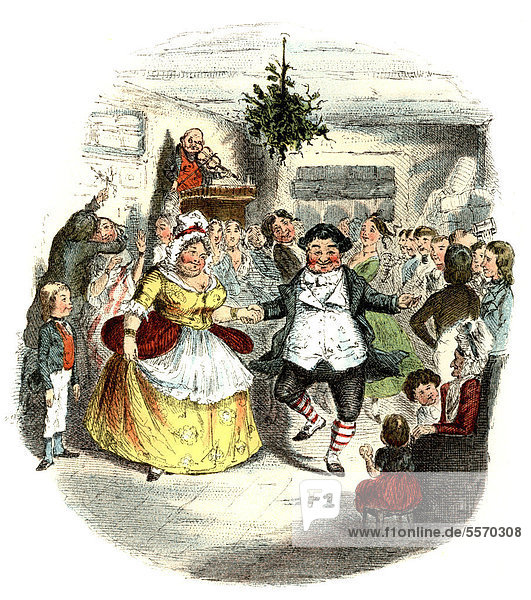 Historische Zeichnung aus dem 19. Jahrhundert  Illustration aus Eine Weihnachtsgeschichte oder A Christmas Carol  von Charles John Huffam Dickens oder Boz  1812 - 1870  ein englischer Schriftsteller