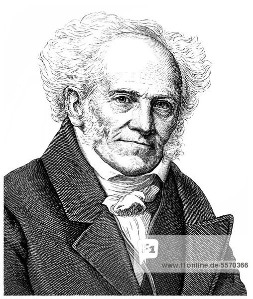 Historische Zeichnung aus dem 19. Jahrhundert  Portrait von Arthur Schopenhauer  1788 - 1860  ein deutscher Philosoph  Autor und Hochschullehrer