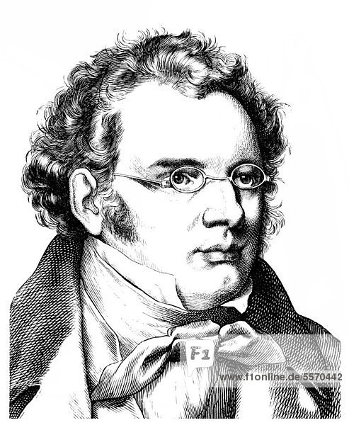 Historical illustration from the 19th century  portrait of Franz Peter Schubert  1797 - 1828  an Austrian composer