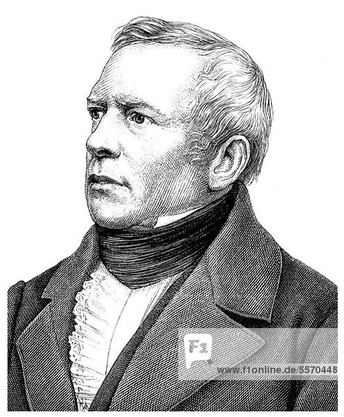 Historical illustration from the 19th century  portrait of Gustav Schwab  1792 -1850  a German theologian and writer