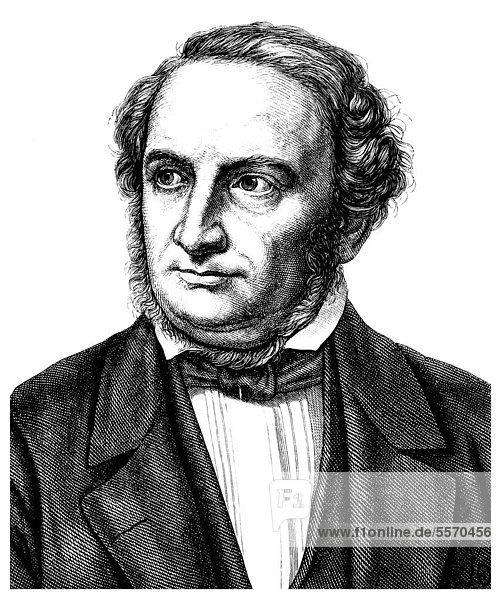 Historical illustration from the 19th century  portrait of Georg Gottfried Gervinus  1805 - 1871  a German historian and politician