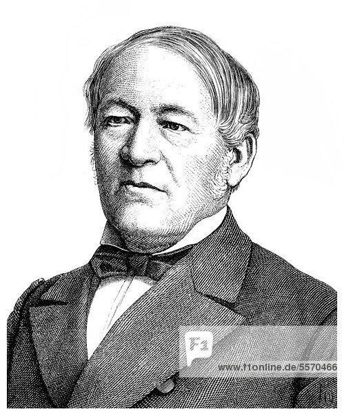 Historische Zeichnung aus dem 19. Jahrhundert  Portrait von Georg Waitz  1813-1886  deutscher Rechtshistoriker und Mediävist