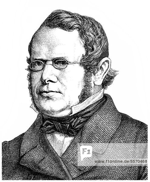 Historische Zeichnung aus dem 19. Jahrhundert  Portrait von Ludwig Häusser  1818 - 1867  ein deutscher Historiker und Politiker