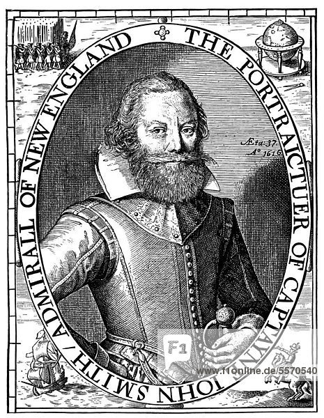 Historical illustration from the 19th Century  portrait of Captain John Smith  1579 - 1631  English colonist in America