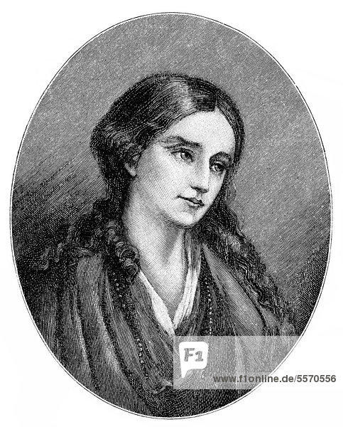 Historische Zeichnung aus dem 19. Jahrhundert  Portrait von Sarah Margaret Fuller  1810 - 1850  eine US-amerikanische Schriftstellerin und Journalistin der Transzendentalisten und eine Aktivistin für Frauenrechte