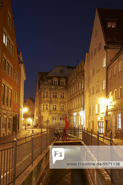 Vorderer Lech river  old town at night  Augsburg  Swabia  Bavaria  Germany  Europe