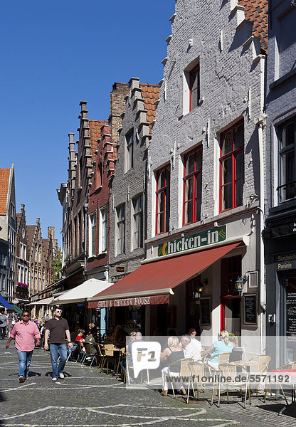 Street cafes on the Grote Markt market square  historic town centre of Bruges  UNESCO World Heritage Site  West Flanders  Flemish Region  Belgium  Europe