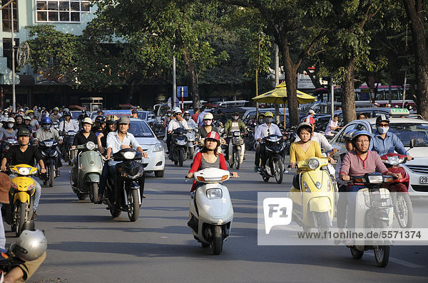 Mopeds  road traffic  Hanoi  Vietnam  Southeast Asia