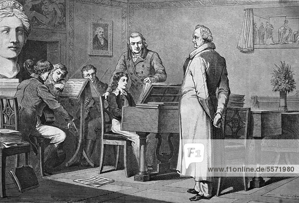 Der junge Mendelsohn-Bartholdy bei Goethe historischer Stich 1869