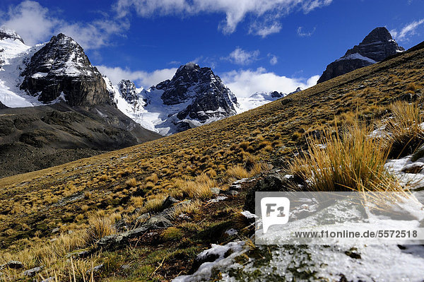 Andes Mountains with a high plateau  Tuni  La Paz  Bolivia  South America