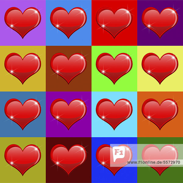 Illustration mit Herzen  Valentinskarte