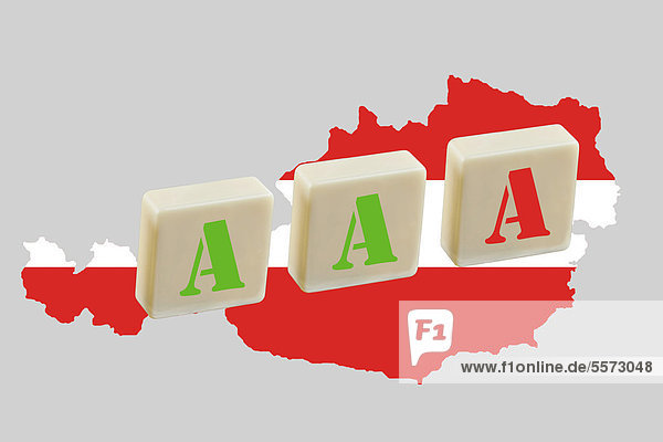 Karte von Österreich  drei A  ein rotes als Gefahr des Verlustes von Triple A  Symbolbild für die Bewertung der Ratingagenturen